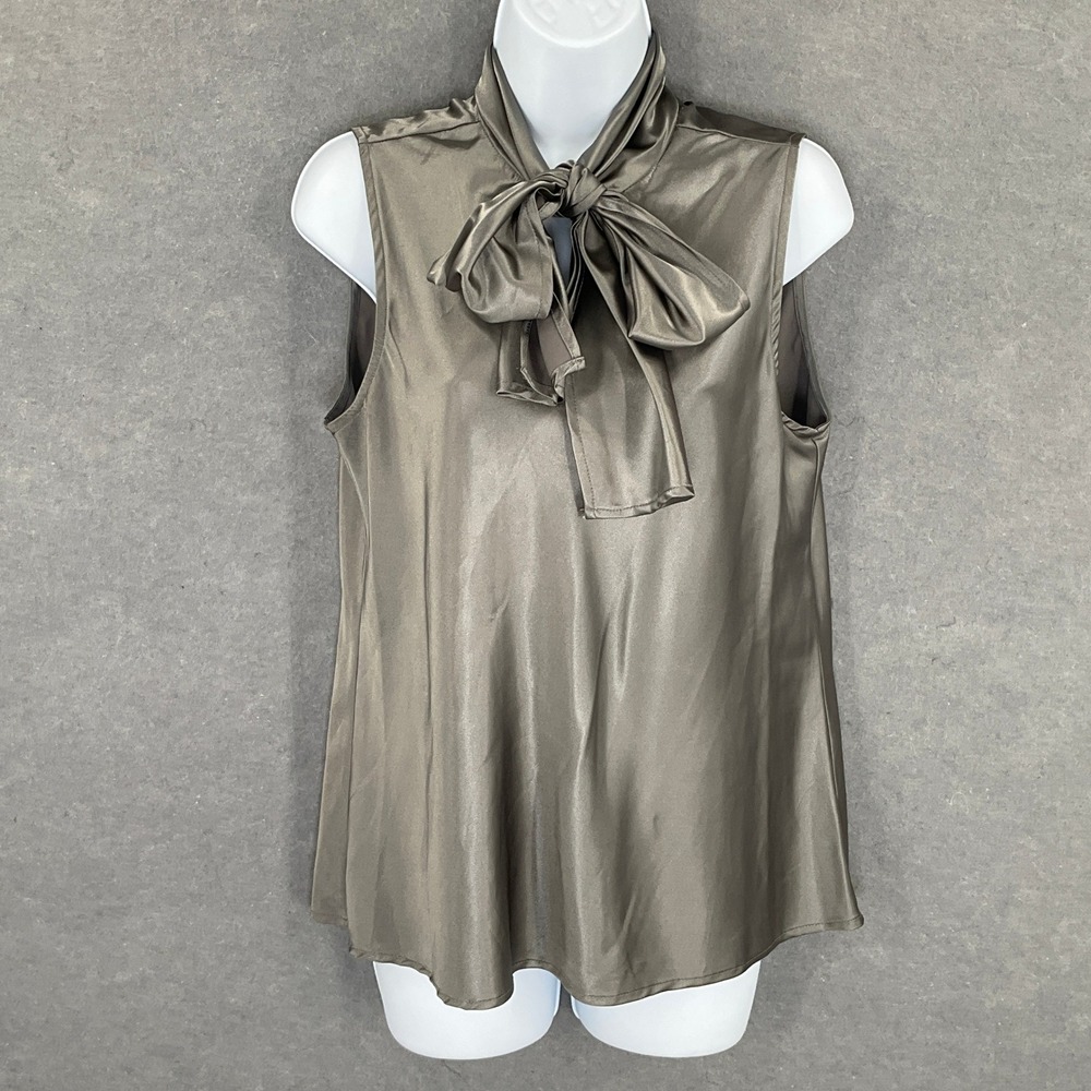 Anne Klein Top Womens Sleeveless Bow Tie Neck Blouse Sz‎ S Satin Feminine Office